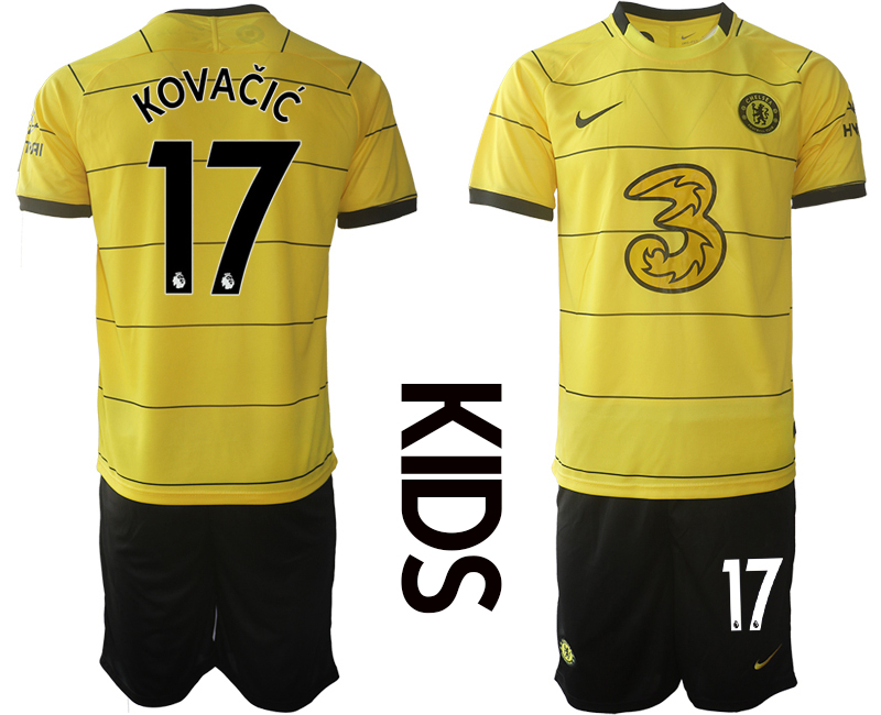 Youth 2021-2022 Club Chelsea away yellow #17 Soccer Jersey